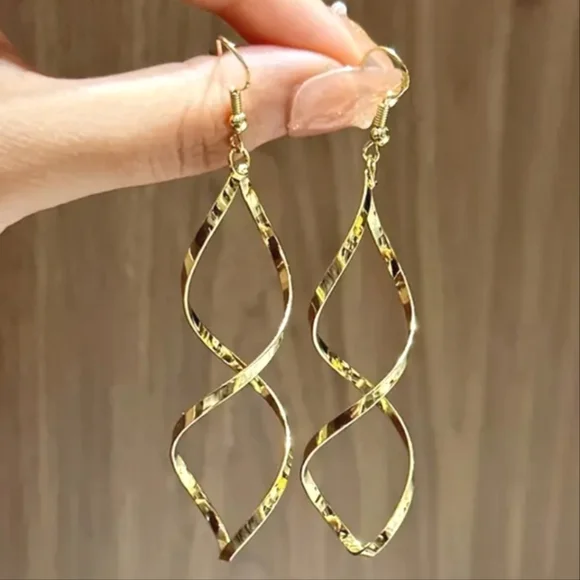 Spiral Drop Earrings. Gold Plated - Picture 3 of 5